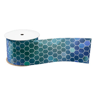 Blue Green Honeycomb Pattern Satin Ribbon