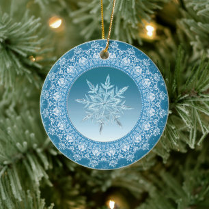 Blue Green Ice Crystal Snowflake Ceramic Tree Decoration