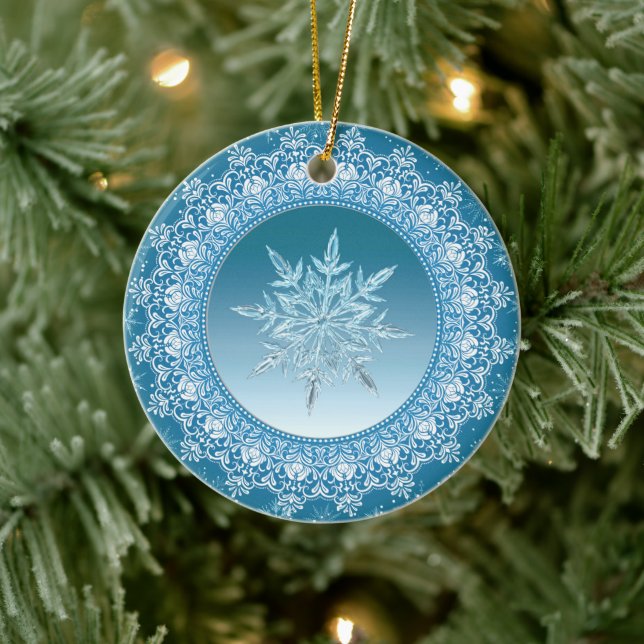 Blue Green Ice Crystal Snowflake Ceramic Tree Decoration (Tree)