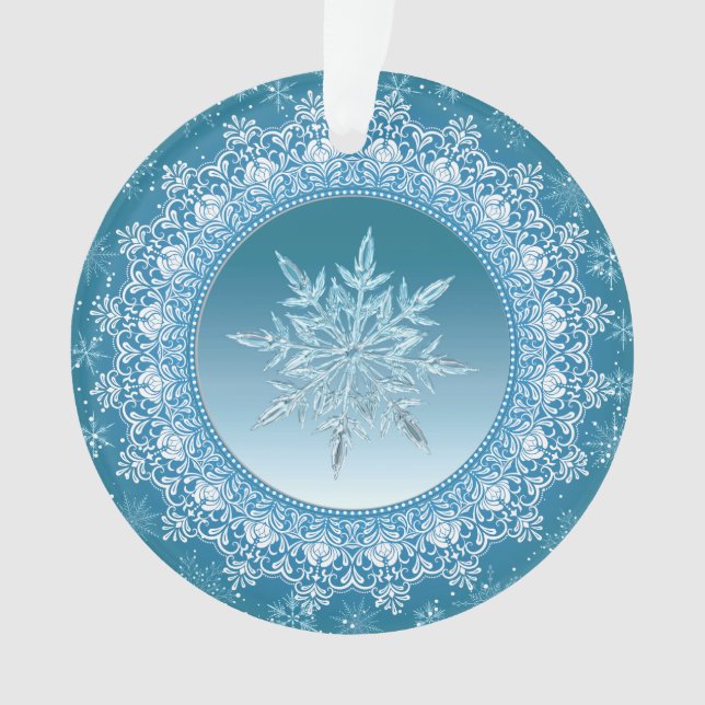 Blue Green Ice Crystal Snowflake Ornament (Front)