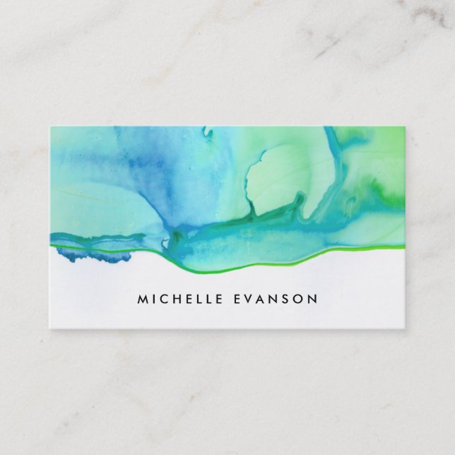 Blue Green Ink Watercolor Creative Director Business Card (Front)