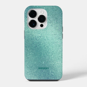 Blue-green iridescent shimmering background iPhone 14 pro case