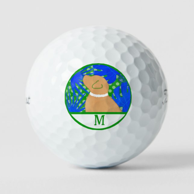 Blue Green Island Yellow Dog Golf Ball (Front)