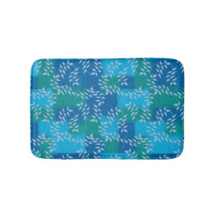 Blue Green Ivy Leaf Watercolor Bath Mat