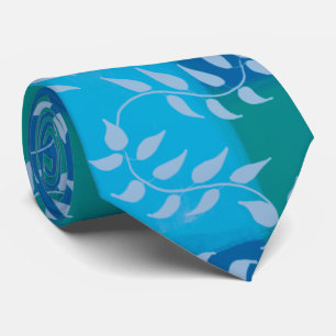 Blue Green Ivy Leaf Watercolor Tie