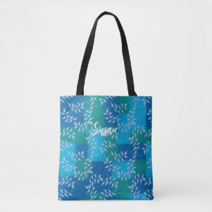 Blue Green Ivy Leaf Watercolor Tote Bag