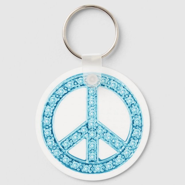 Blue Green Jewels Peace Sign Key Ring (Front)