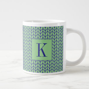 BLUE GREEN KNIT Big White Mug + Initial