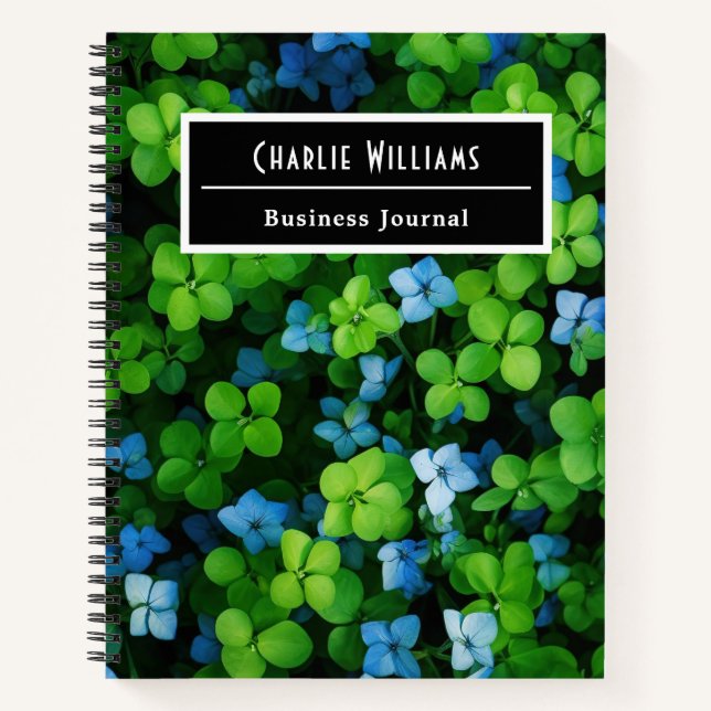Blue green leaf pattern | Personalised Spiral Notebook (Front)
