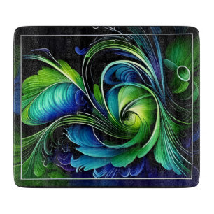 blue green leafy abstract cutting board