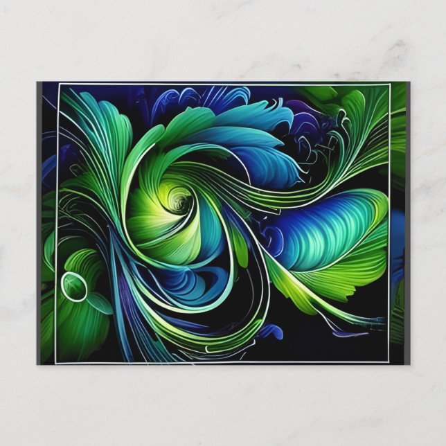 blue green leafy abstract postcard (Front)