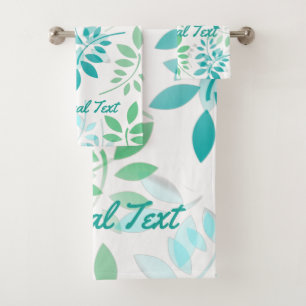 Blue Green Leaves Bath Towel Set