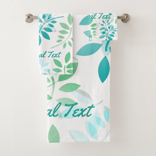 Blue Green Leaves Bath Towel Set (Insitu)