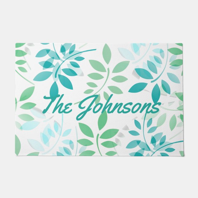 Blue Green Leaves Doormat (Front)