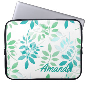 Blue Green Leaves Laptop Sleeve