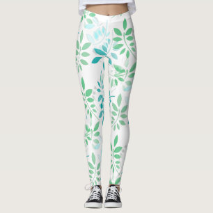 Blue Green Leaves Leggings