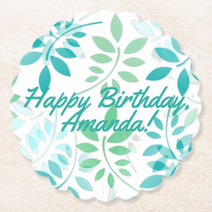 Blue Green Leaves Paper Coaster