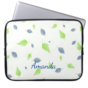 Blue & Green Leaves Pattern Laptop Sleeve