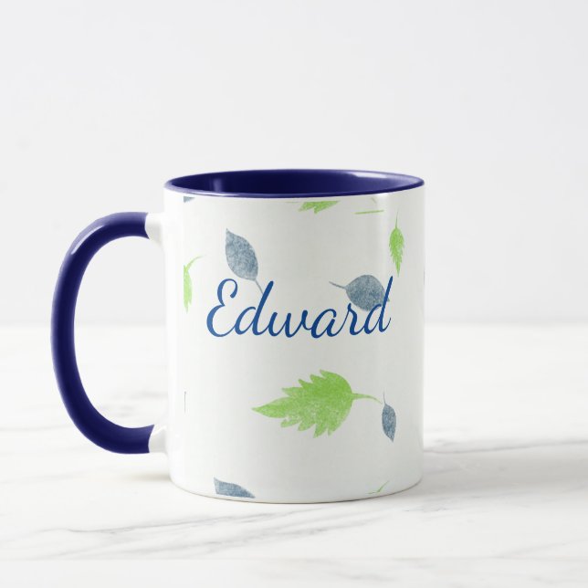 Blue & Green Leaves Pattern  Mug (Left)