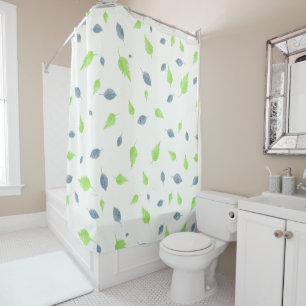 Blue & Green Leaves Pattern  Shower Curtain