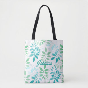 Blue Green Leaves Tote Bag