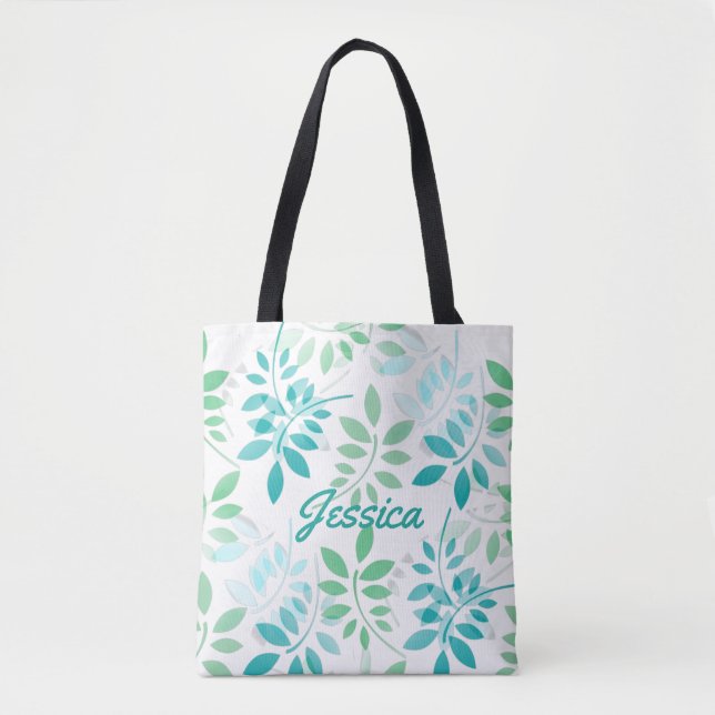 Blue Green Leaves Tote Bag (Front)
