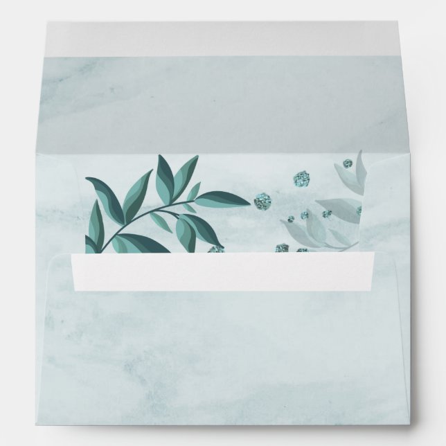 blue green leaves wedding envelope (Back (Bottom))