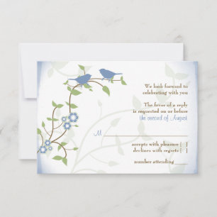 Blue Green Lovebirds Wedding RSVP Reply Card