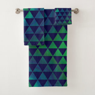 Blue Green Mandala Geometric Triangle Bath Towel Set