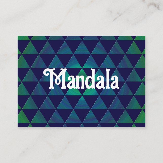 Blue Green Mandala Geometric Triangle Pattern Business Card (Front)