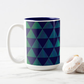 Blue Green Mandala Geometric Triangle Pattern Two-Tone Coffee Mug