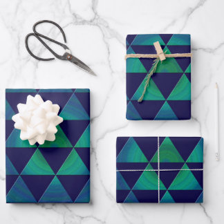Blue Green Mandala Geometric Triangle Wrapping Paper Sheet