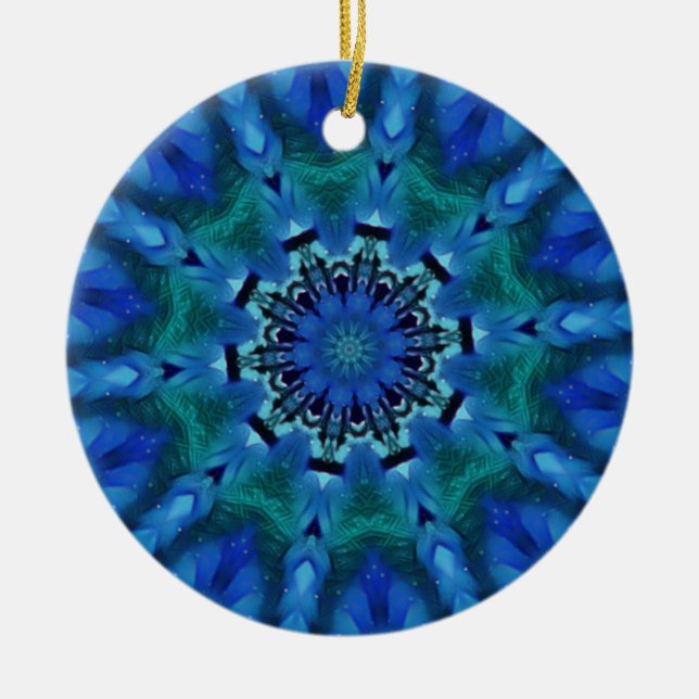 Blue Green Mandala Round Ornament (Front)
