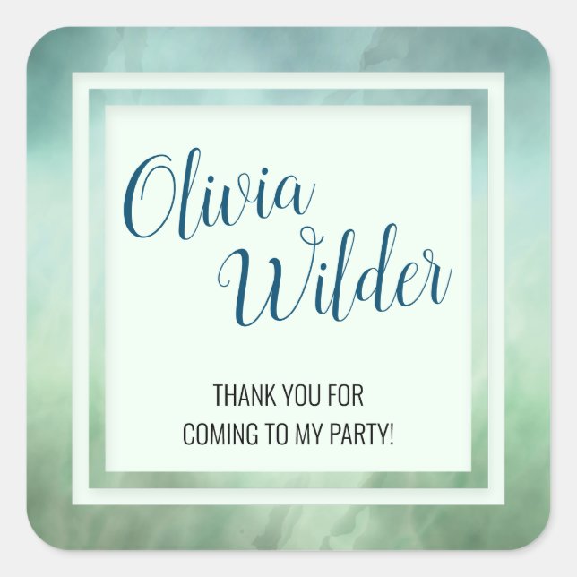 Blue Green Marble Border Square Sticker (Front)