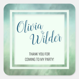 Blue Green Marble Border Square Sticker