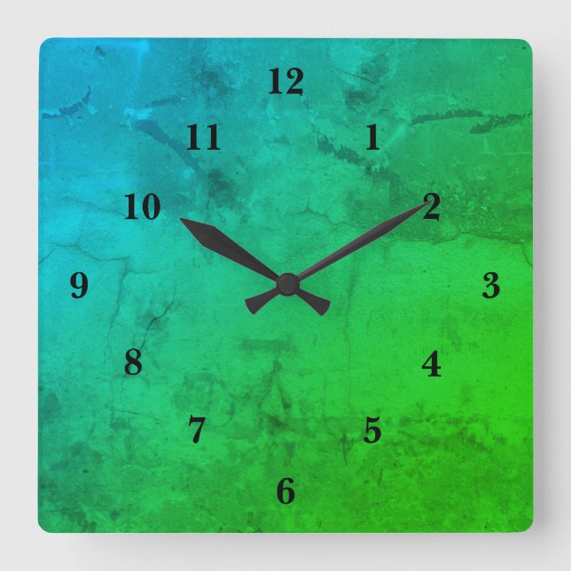 Blue green marble , rainbow-art square wall clock (Front)