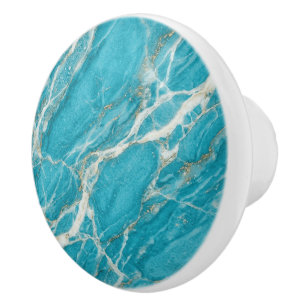 Blue Green Marble Refined Modern Aesthetic Ceramic Knob