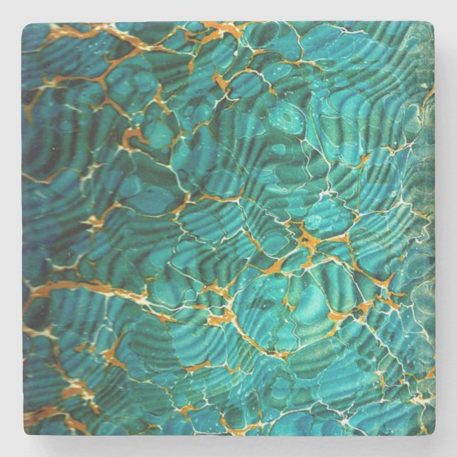 Blue Green Marble Stone Coaster | Abstract Design (Front)