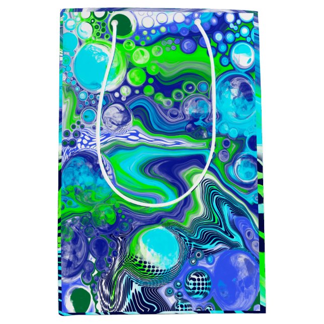 Blue Green Marble Swirls Birthday or baby shower   Medium Gift Bag (Front)