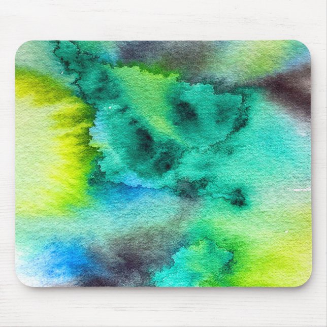 Blue Green marble Tie dye watercolor Mouse Pad (Front)