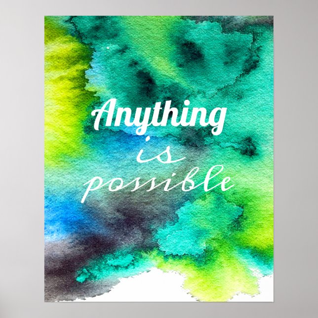 Blue Green marble watercolor art Poster (Front)