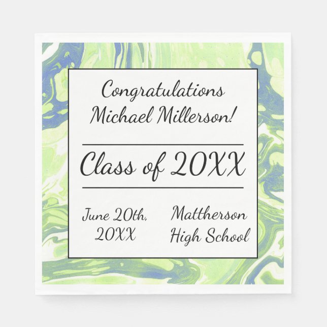 Blue & Green Marbled Paint Tie Dye Paper Napkins (Front)