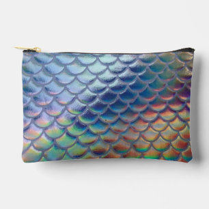 Blue Green Mermaid Fish Scales Holographic Trendy Accessory Pouch