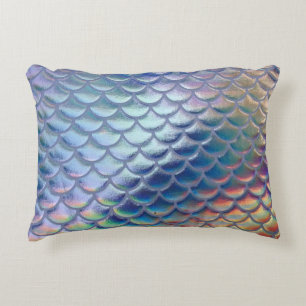 Blue Green Mermaid Fish Scales Holographic Trendy Decorative Cushion