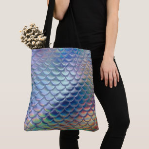 Blue Green Mermaid Fish Scales Holographic Trendy Tote Bag