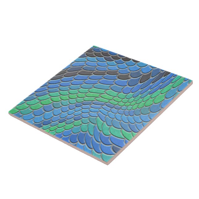 Blue Green mermaid scales, fish scale Tile (Side)