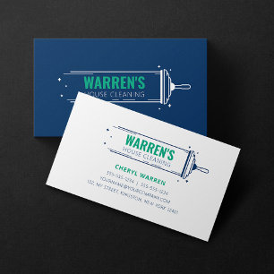Blue Green Minimalist Housekeeping House Cleaning Business Card
