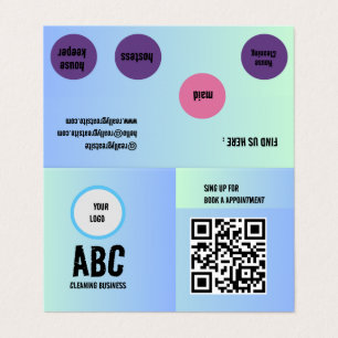 Blue Green Mixed Cleaning Services QR Code  Business Card