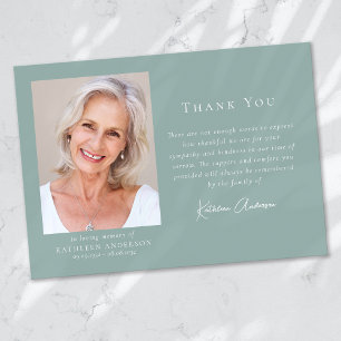 Blue Green Modern Script Photo Funeral Thank You Card