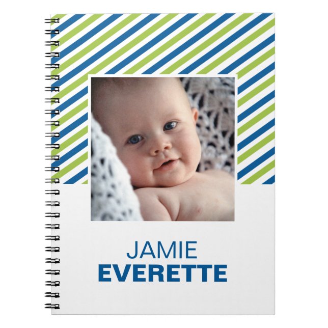 Blue green modern stripes custom photo journal (Front)